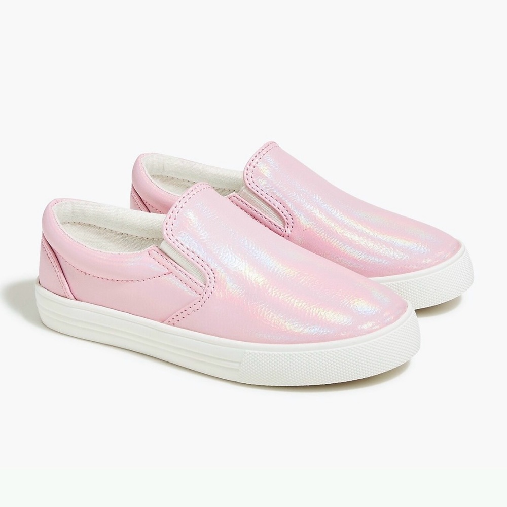J Crew Girls' Pink Metallic Slip-On Sneakers, Size 1